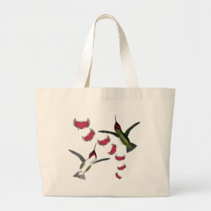 Grand Tote Bag Humming Birds Grunge Hearts with Wings