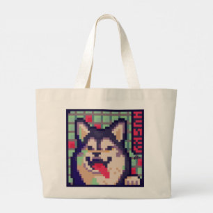 Grand Tote Bag Husky, Pixel Art, pixelart