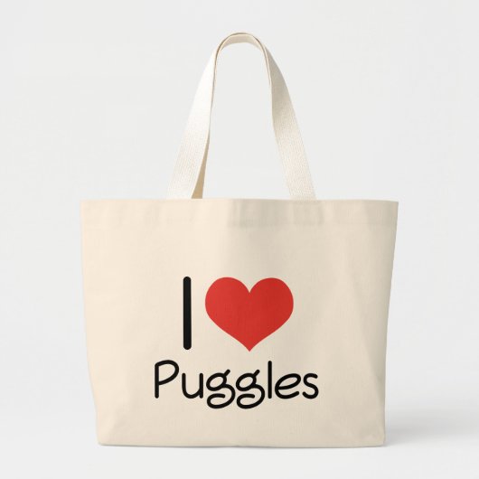 Grand Tote Bag I coeur Puggles (Devant)