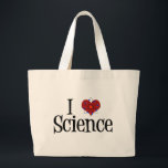Grand Tote Bag I la Science de coeur<br><div class="desc">Conception mignonne de la Science d'amour d'I avec un modèle d'atome devant le coeur.</div>