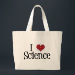 Grand Tote Bag I la Science de coeur<br><div class="desc">Conception mignonne de la Science d'amour d'I avec un modèle d'atome devant le coeur.</div>