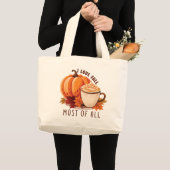Grand Tote Bag I Love Fall - Citrouille et Citrouille Spice Latte (Devant (produit))