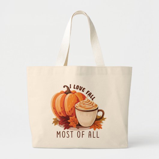 Grand Tote Bag I Love Fall - Citrouille et Citrouille Spice Latte (Devant)