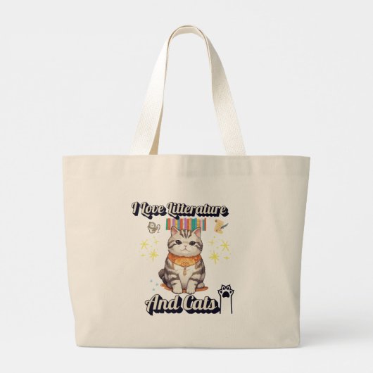 Grand Tote Bag I Love Literature and Cats" Togs Design (Dos)
