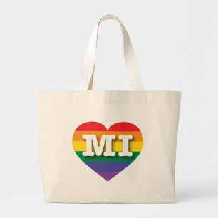 Grand Tote Bag I Love Michigan Rainbow Heart