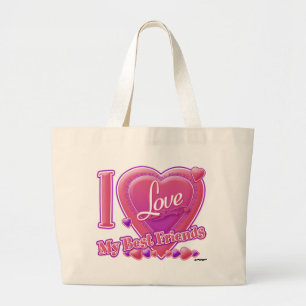 Grand Tote Bag I Love My Best Friends rose/violet - coeurs