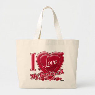 Grand Tote Bag I Love My Boyfriend rouge - coeur
