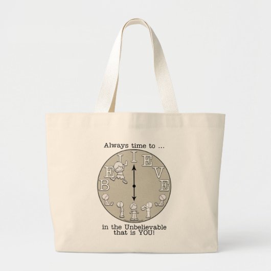 Grand Tote Bag Il est temps de croire-petit garçon et horloge (Devant)