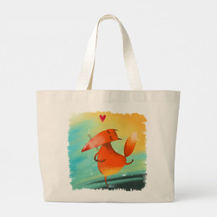 Grand Tote Bag Illustration artisanale de l'aquarelle Funny Fox