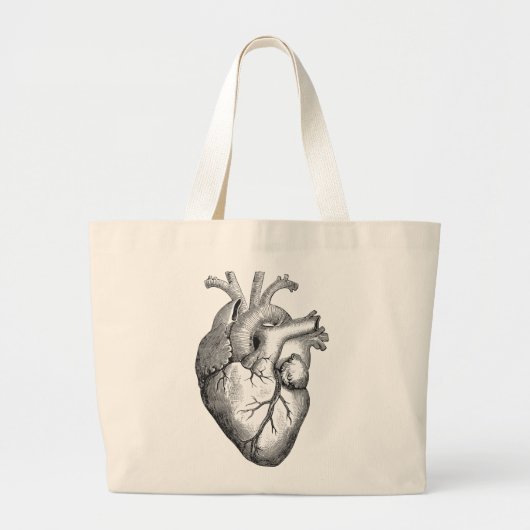 Grand Tote Bag Illustration blanche noire simple de coeur (Devant)