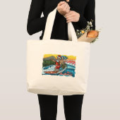Grand Tote Bag Illustration Blue Christmas Hawaiian Surfing Père  (Devant (produit))