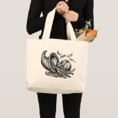 Grand Tote Bag Illustration classique en osier Cornucopia noir bl (Devant (produit))