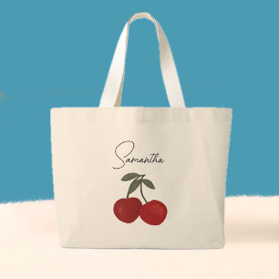 Grand Tote Bag Illustration de deux cerises rouges Art de fruit