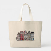 Grand Tote Bag Illustration des bâtiments d'Amsterdam (Dos)