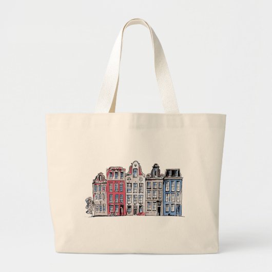 Grand Tote Bag Illustration des bâtiments d'Amsterdam (Devant)
