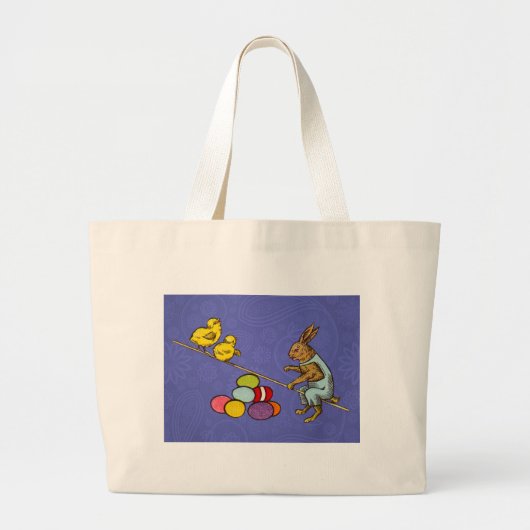 Grand Tote Bag Illustration des oeufs de poulets lapins de Pâques (Devant)