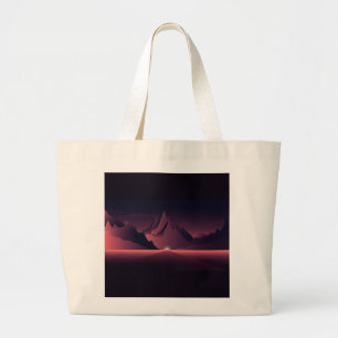 Grand Tote Bag Illustration du coucher de soleil sur une montagne