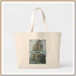 Grand Tote Bag Illustration du navire vintage Thème de navigation