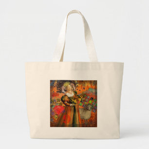 Grand Tote Bag Illustration gothique de la femme Aries Orange