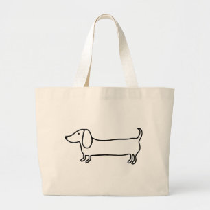 Grand Tote Bag Illustration noire transparente de teckel