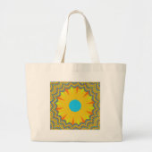 Grand Tote Bag Impression Cyan et Gold Mandala Art (Devant)
