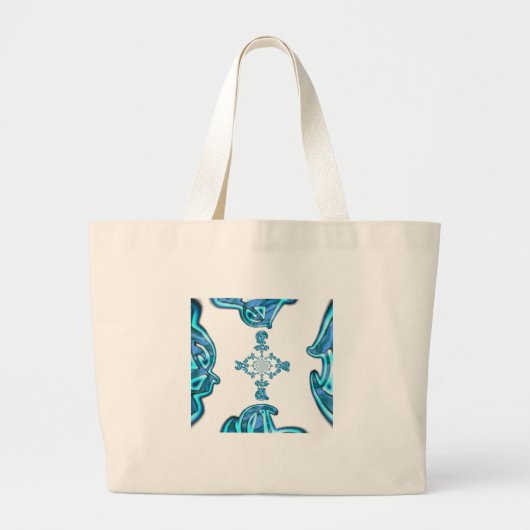 Grand Tote Bag Impression d'art de graffiti abstrait cyan sarcell (Devant)