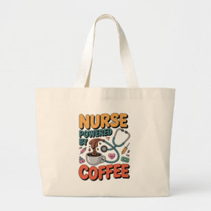 Grand Tote Bag Infirmière alimentée par le café