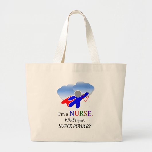 Grand Tote Bag Infirmière humour, Infirmière superhéros (Devant)