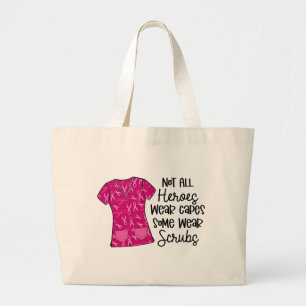 Grand Tote Bag Infirmière Typographie Moderne Héros Pink Scrubs D