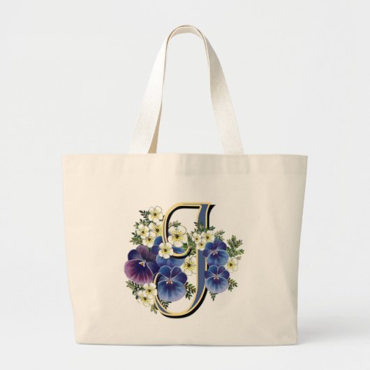 Grand Tote Bag Initiale peinte à la main de pensée - J (Devant)