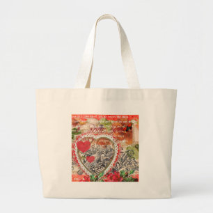 Grand Tote Bag Inséparables Heart Red Art Collage