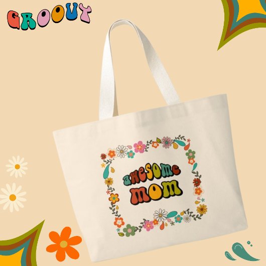Grand Tote Bag Inspiré de la superbe maman Flower Power 70's