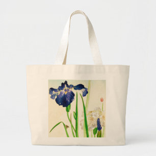 Grand Tote Bag Iris bleu - copie japonaise d'aquarelle
