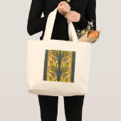 Grand Tote Bag Iris Fleur Art Nouveau Vitrail Bleu Or (Devant (produit))