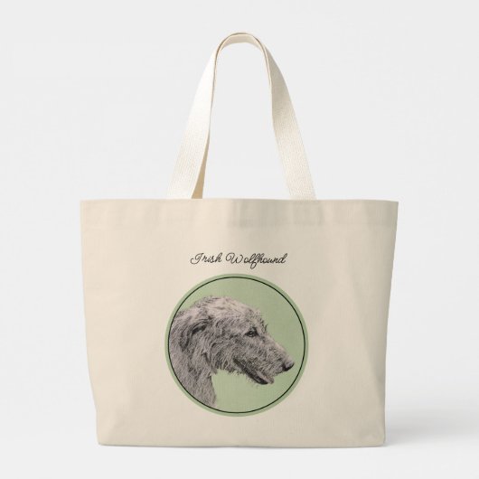 Grand Tote Bag Irish Wolfhound Painting Grey Original Chien Art (Dos)