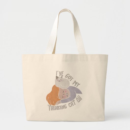 Grand Tote Bag J'ai mon chat qui pense allumé (Devant)