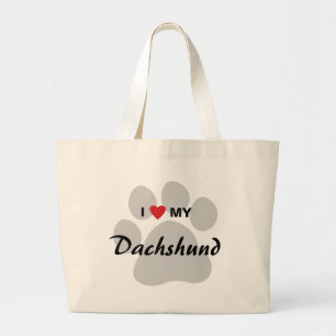 Grand Tote Bag J'aime (coeur) mon teckel Pawprint