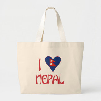Grand Tote Bag J'aime (Drapeau Népalais en forme de cœur) Népal