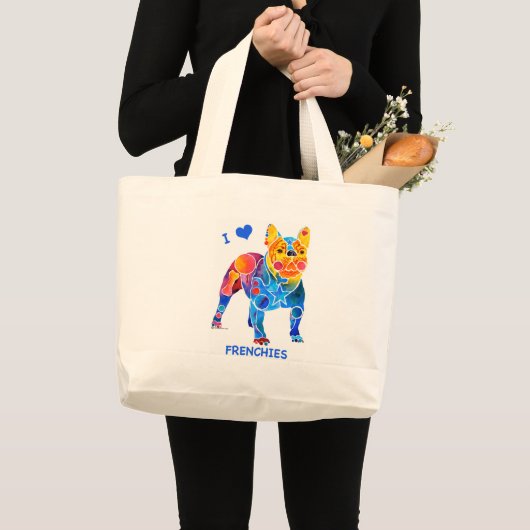 Grand Tote Bag J'aime les bouledogues français (Devant (produit))