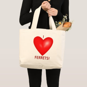 Grand Tote Bag J'aime les furets au coeur rouge