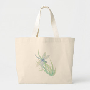 Grand Tote Bag J'aime les libellules en bleu et vert