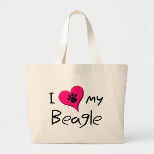 Grand Tote Bag J'aime mon Beagle mignon Empreinte de patte sur le