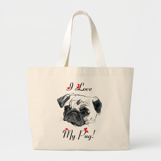 Grand Tote Bag J'Aime Mon Carlin ! Cute (Devant)