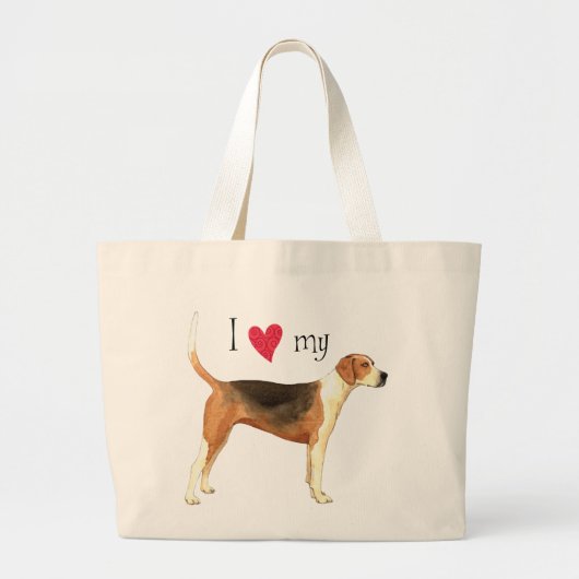 Grand Tote Bag J'aime mon fox-hound américain (Devant)