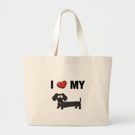 Grand Tote Bag J'aime mon teckel (le noir) (Devant)