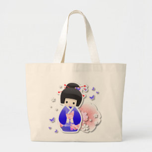Grand Tote Bag Japanese Geisha Doll - Blue Series Bag
