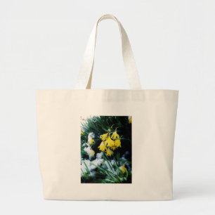 Grand Tote Bag Jaune Daffodils fleurs dans la neige