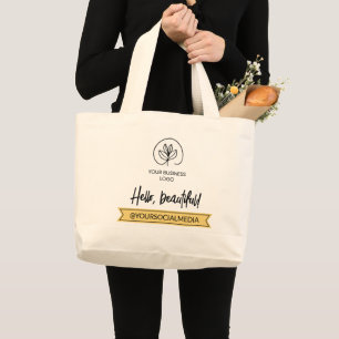Grand Tote Bag Jaune doux et blanc Bonjour Magnifique Marketing