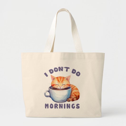 Grand Tote Bag Je ne fais pas les matins - Chat orange mignon ave (Devant)