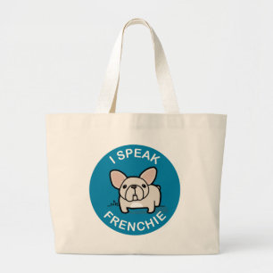 Grand Tote Bag Je parle Frenchie - bleu